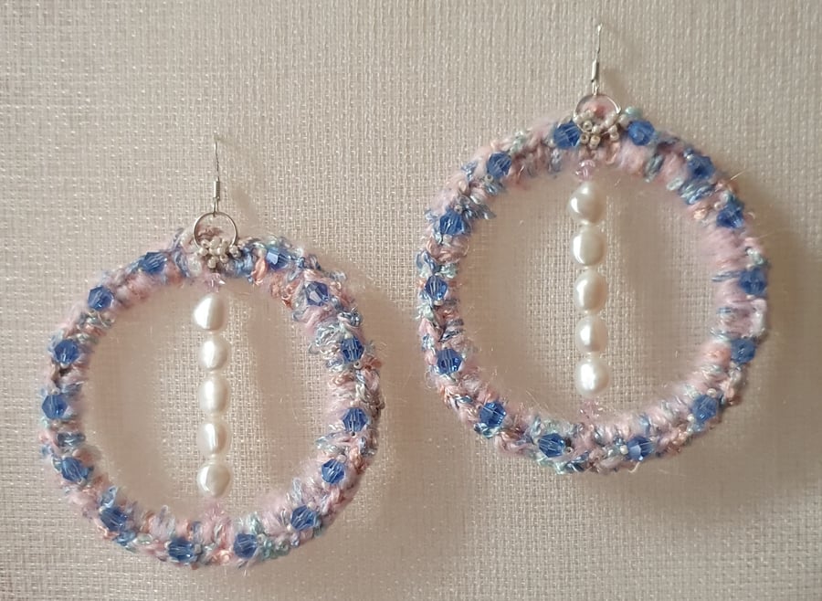 Pearl mohair crystal sterling silver earrings 