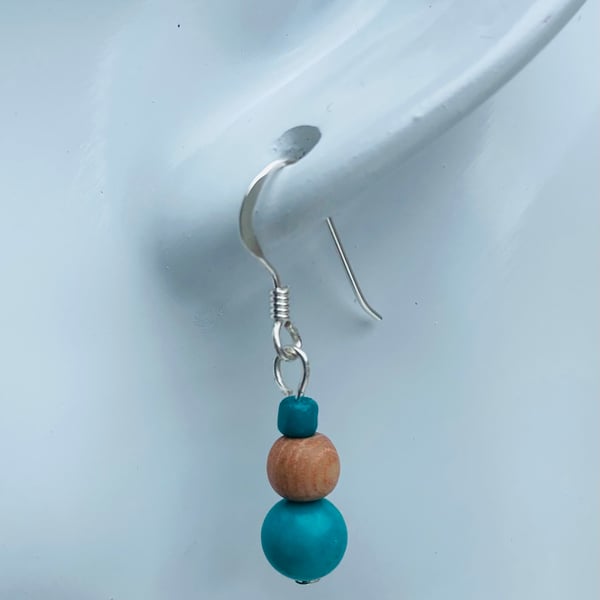 Sterling Silver Fish Hook Earrings with Semi Precious Turquoise Bead