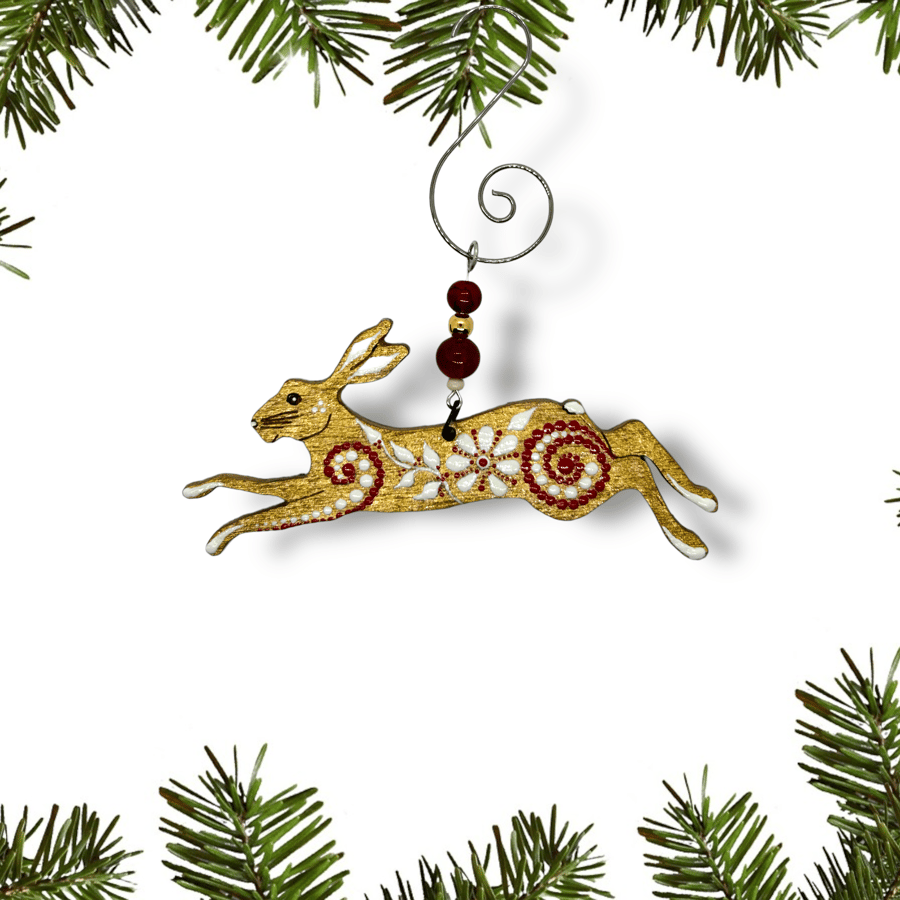 Hand-painted wooden Running Hare