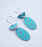 Teal oval earrings with Moroccan tile pattern  - Image 4