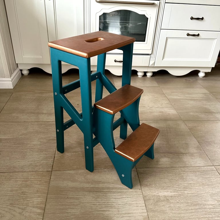 Wooden Folding Step Stool. Kitchen Step Ladder. Handmade in Britain.