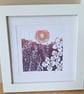An original handprinted linoprint of a floral summer scene. 'Summer'. - Image 9