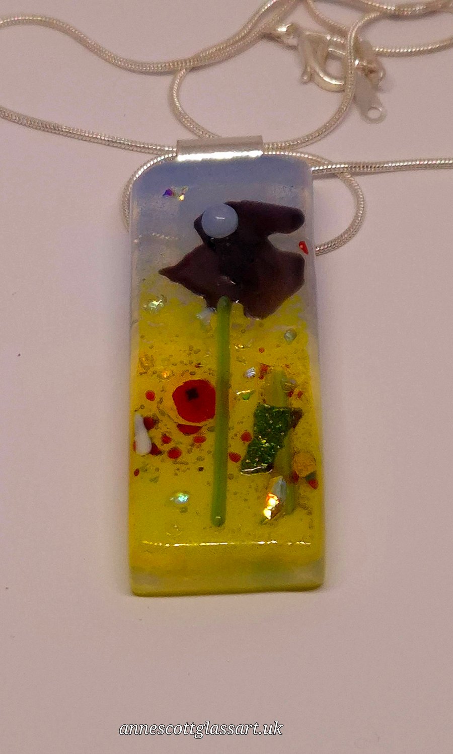 Handmade Fused Opaline Glass Pendant Necklace Poppy-field Purple Poppy