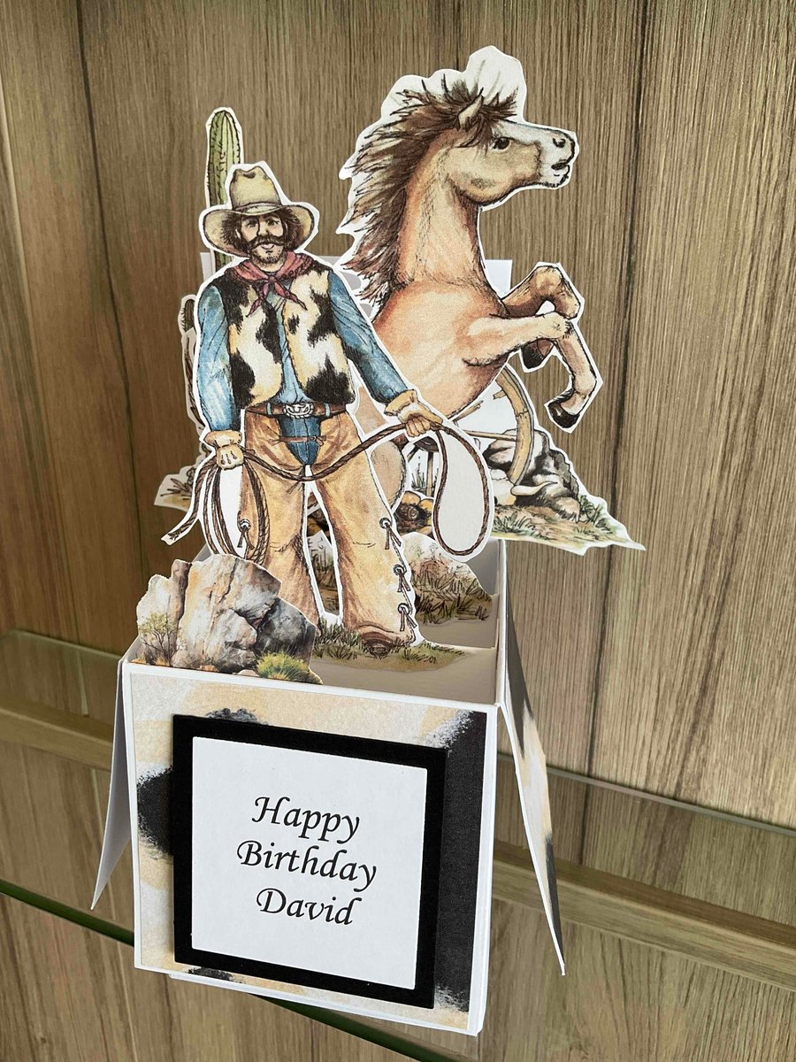 Personalised 3d Pop Up Box Card Cowboy Style Birthday Card 