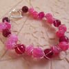 Bright Pink and Dark Pink Agate Wire Wrapped Bracelet with a Heart Clasp
