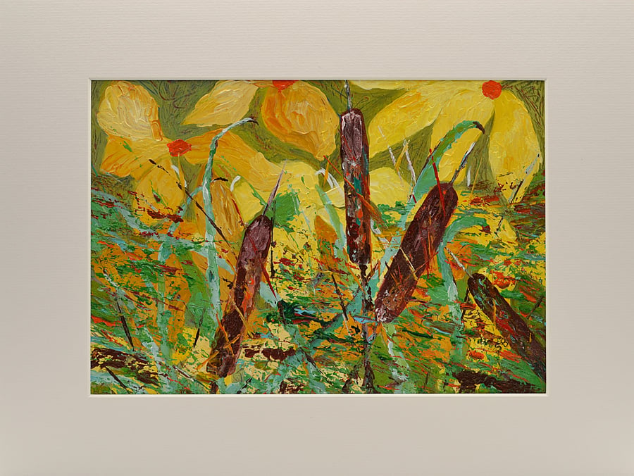 Mounted Painting of Bulrushes (16x12 inches)