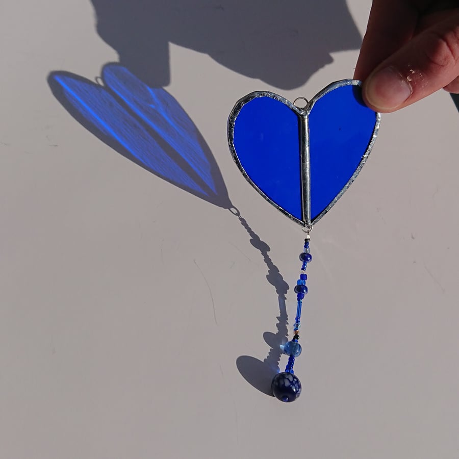 Tiny stained glass heart wee mindin' with glass bead string suncatcher. 