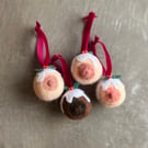 Naughty Christmas Tree Decoration Needle Felt Boobs