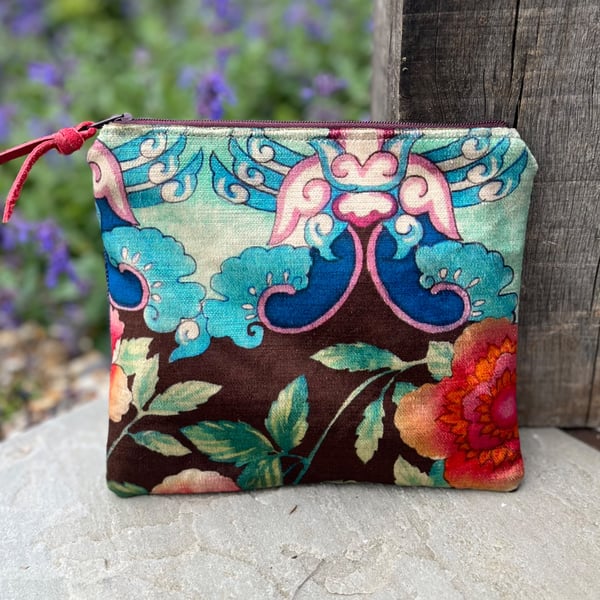 Torcello velvet and dark denim zip pouch