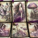 Set 6 Journal Cards Fairies Fae woodland Dreamy Magical Tags Toppers Purple