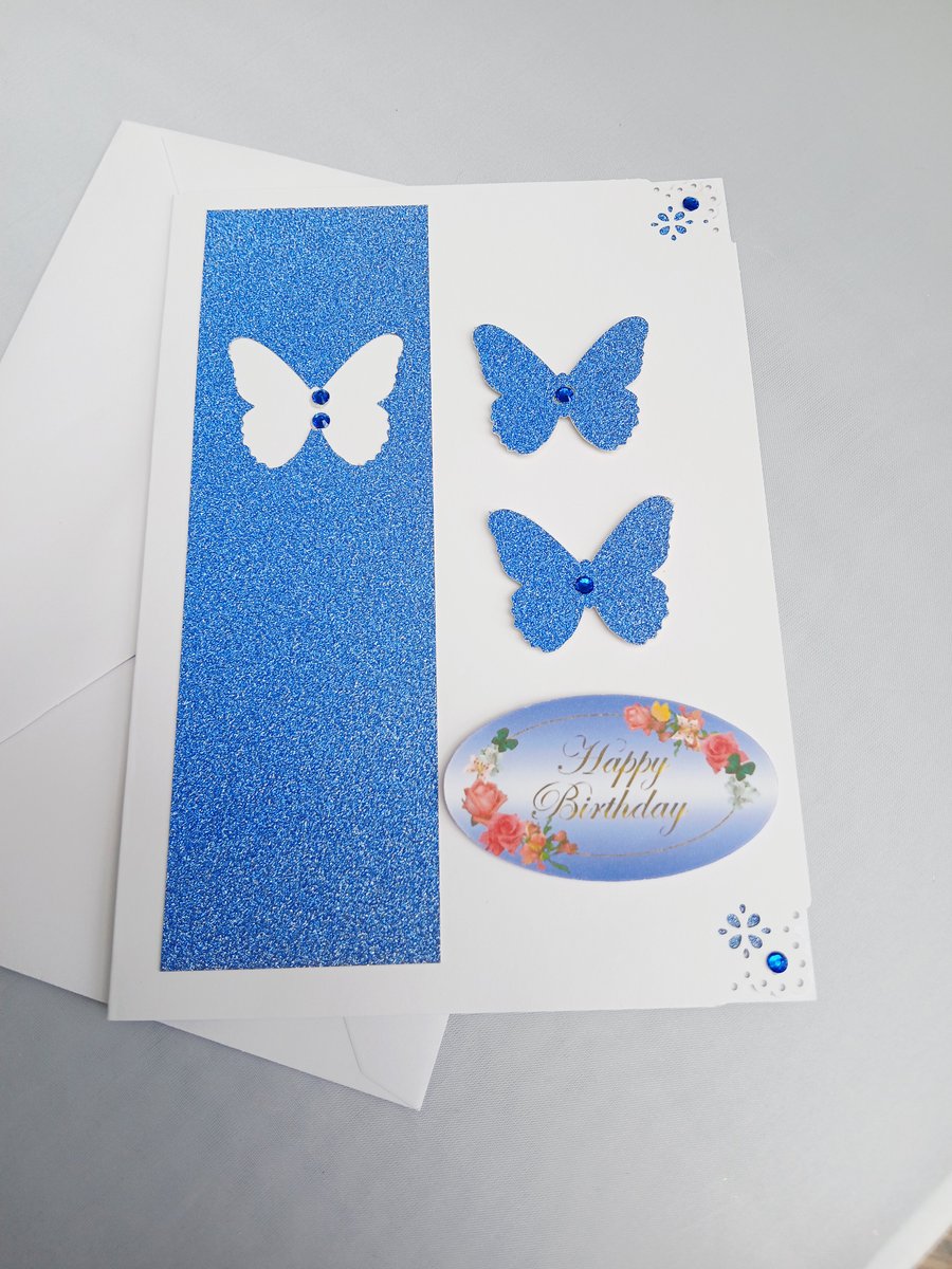 Happy Birthday Card with Glitter Butterflies