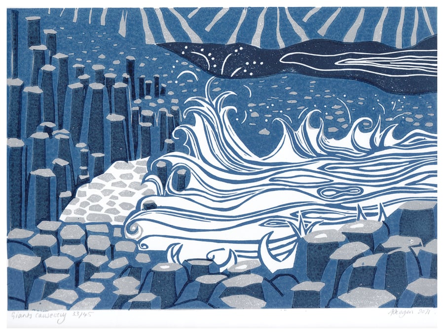 Giant's Causeway lino print