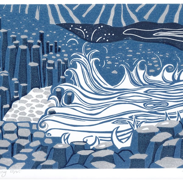 Giant's Causeway lino print