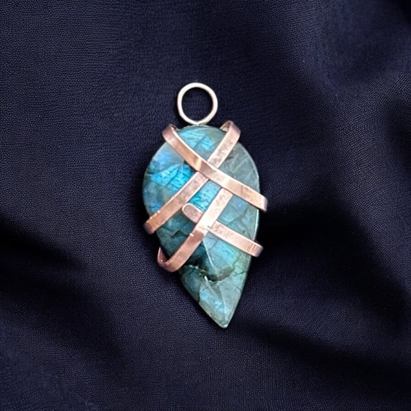 Blue Labradorite Copper Forged Pendant - Unisex - 2” Length