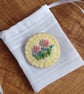 Pale Yellow Wool Felt Brooch with Hand Embroidered Flowers