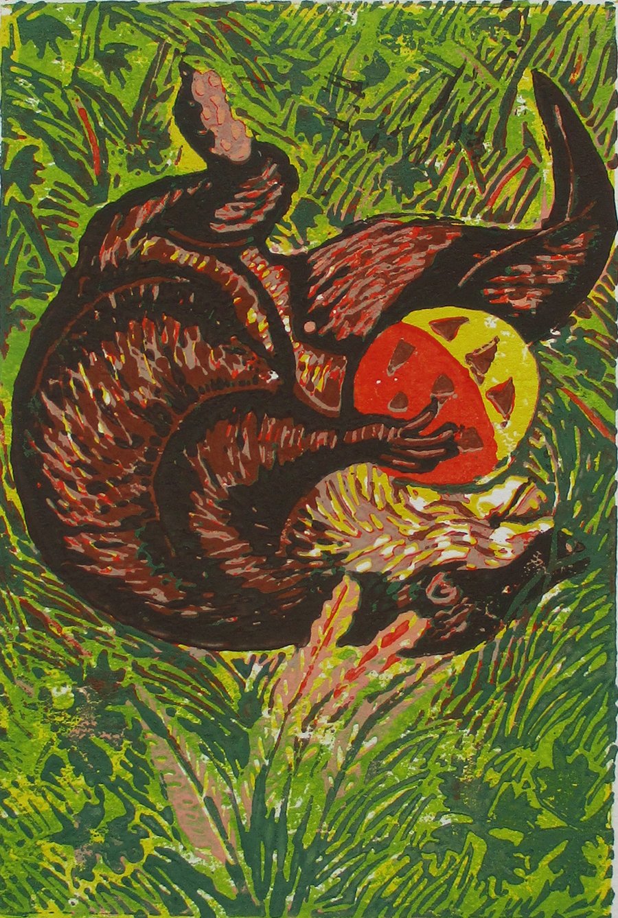 Otter Playing - Original Hand Pressed Linocut Print Ltd Edition
