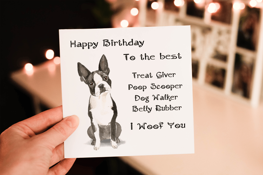 Boston Terrier Dog Birthday Card, Dog Birthday Card