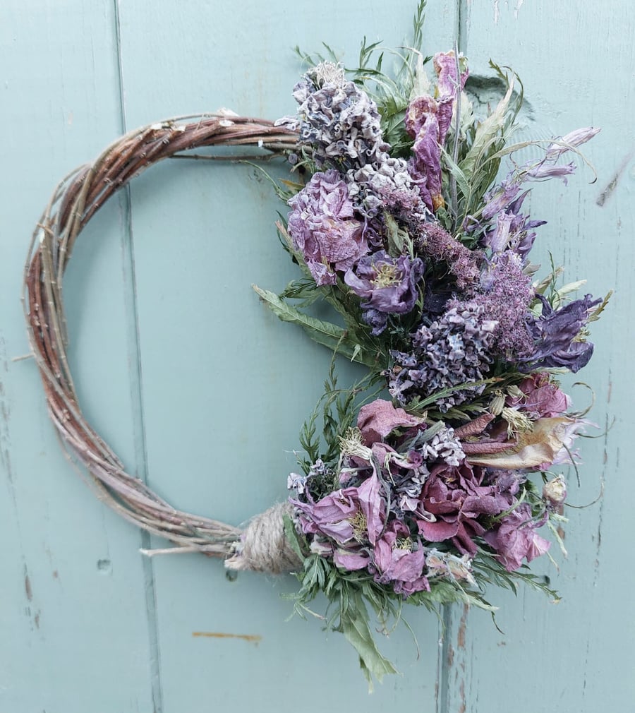 Dried Flower and Foliage Small Wreath. Handmade. 18cm Wide.