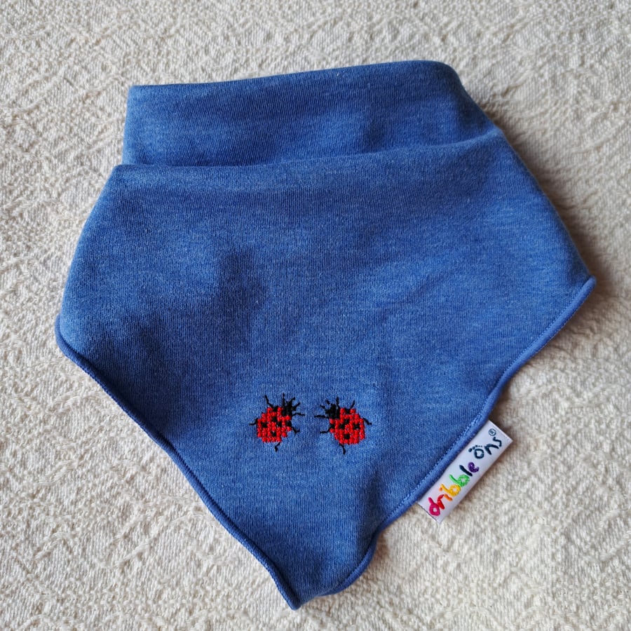 Ladybird, dribble bib, hand embroidered