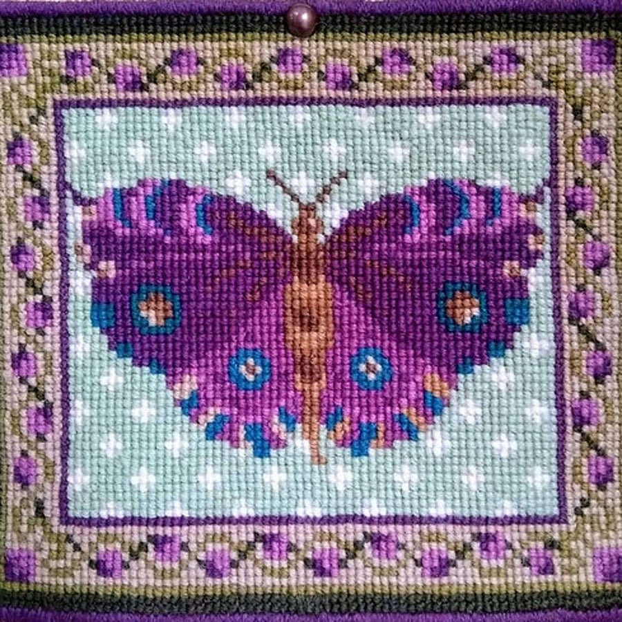 Purple Butterfly Tapestry Kit By Animal Fayre, Counted, Cushion Insert, Picture