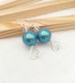 Pearlescent Blue Preciosa Pearl & Crystal Heart Dangle Earrings - Gift Boxed 