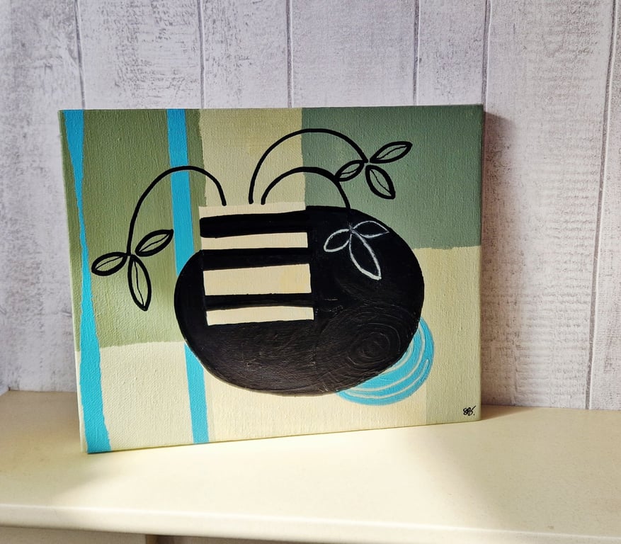 Original small painting "vase & plate"