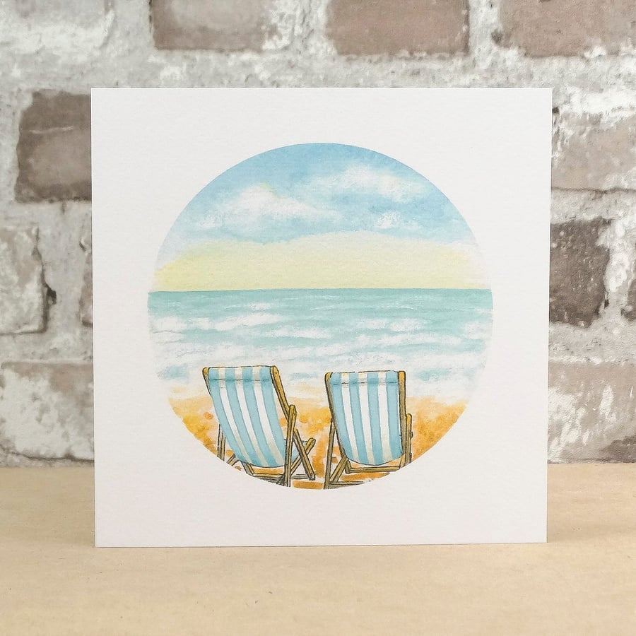 Seaside Deckchairs Blank Greeting Card