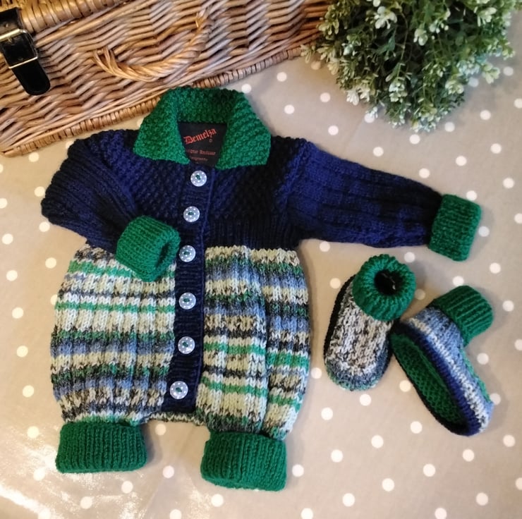 Cosy Baby Boy's Knitted Romper set with cotton ... - Folksy