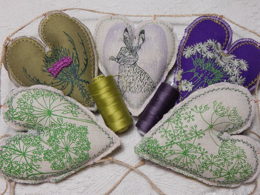 Hare and Wild flowers and Hearts Purple - 65 cm - Bunting, wall hanging