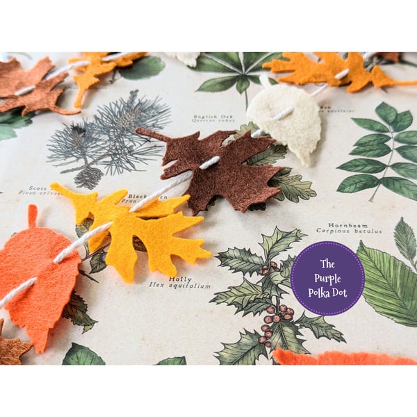 Autumn leaves garland handmade from wool blend felt in autumnal colours