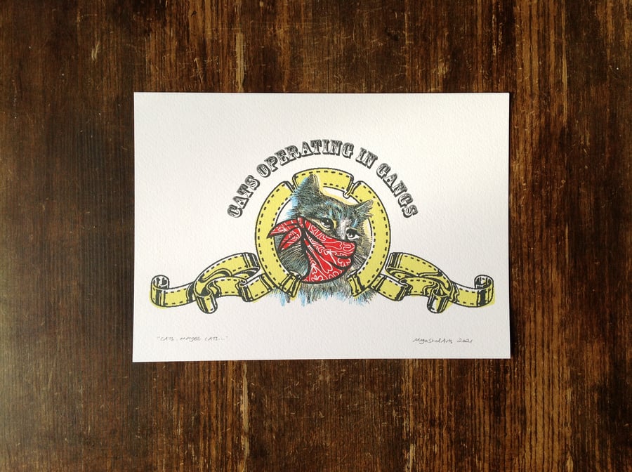 Shaun Keaveny Cart Wall Inspired A4 Unframed Digital Print 'Cats in Gangs'.