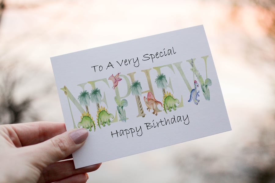 Letter Art Nephew Birthday Card, Card for Nephew, Dinosaur Birthday Card, Nephew