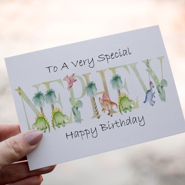 Letter Art Nephew Birthday Card, Card for Nephew, Dinosaur Birthday Card, Nephew