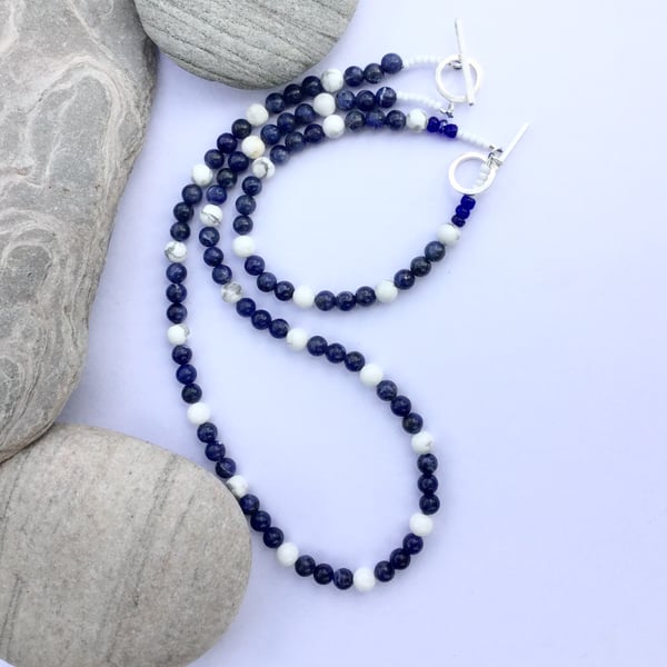 Sodalite and White Howlite Necklace and Bracelet with Sterling Silver