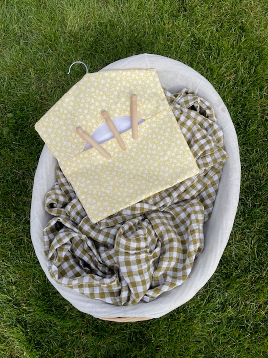 Laura Ashley lemon yellow floral fabric peg bag