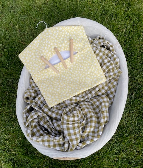 Laura Ashley lemon yellow floral fabric peg bag