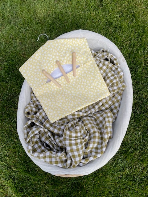 Laura Ashley lemon yellow floral fabric peg bag