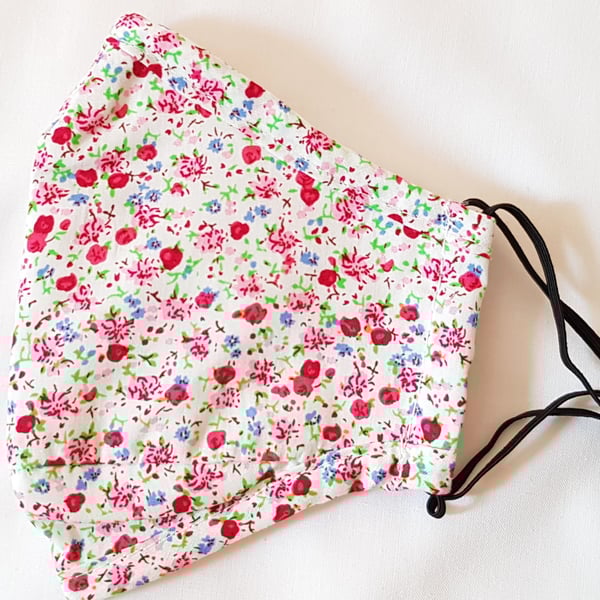 Red Roses Cotton Face Mask , Nose Wire , Filter Pocket, Washable Unisex Mask