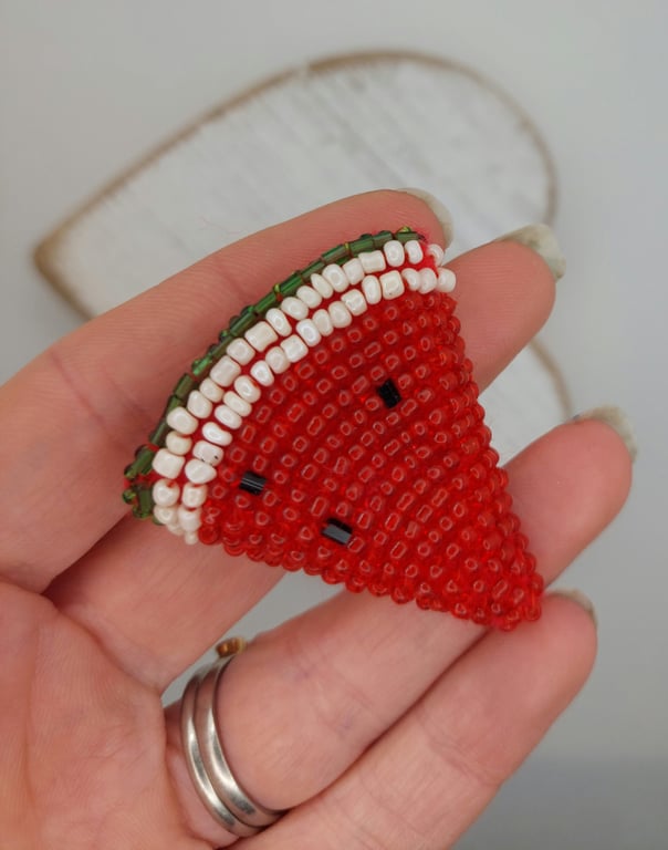 Bead embroidery watermelon brooch