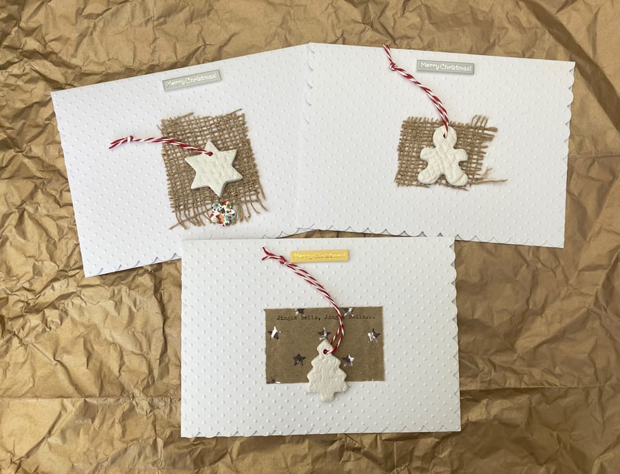 Set of 3 hand made Christmas card and decoration
