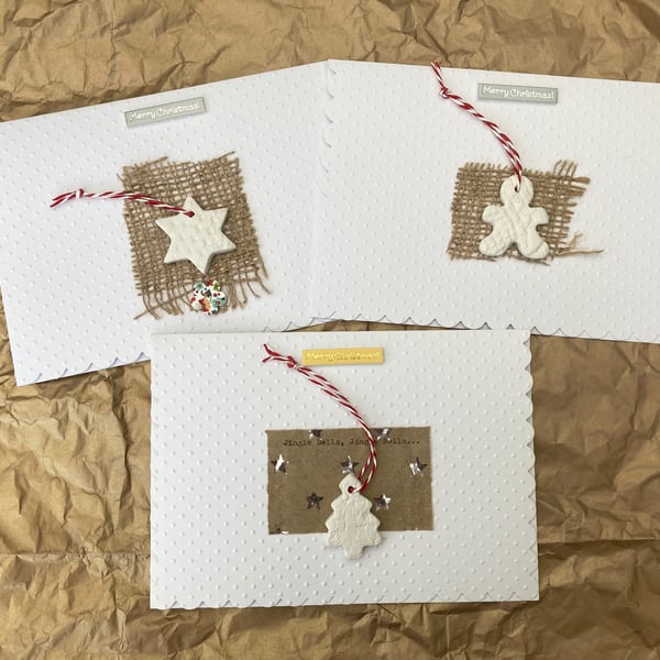 Set of 3 hand made Christmas card and decoration