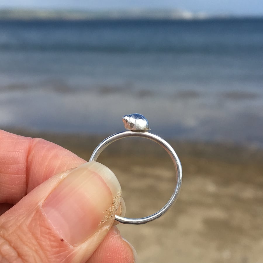 Silver Seashell Stack Ring - Hammered Stacking Ring - Beach Surf Jewellery