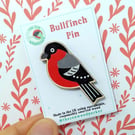 Bullfinch Pin Badge, Wooden Bird Brooch