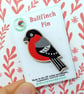 Bullfinch Pin Badge, Wooden Bird Brooch - Image 1