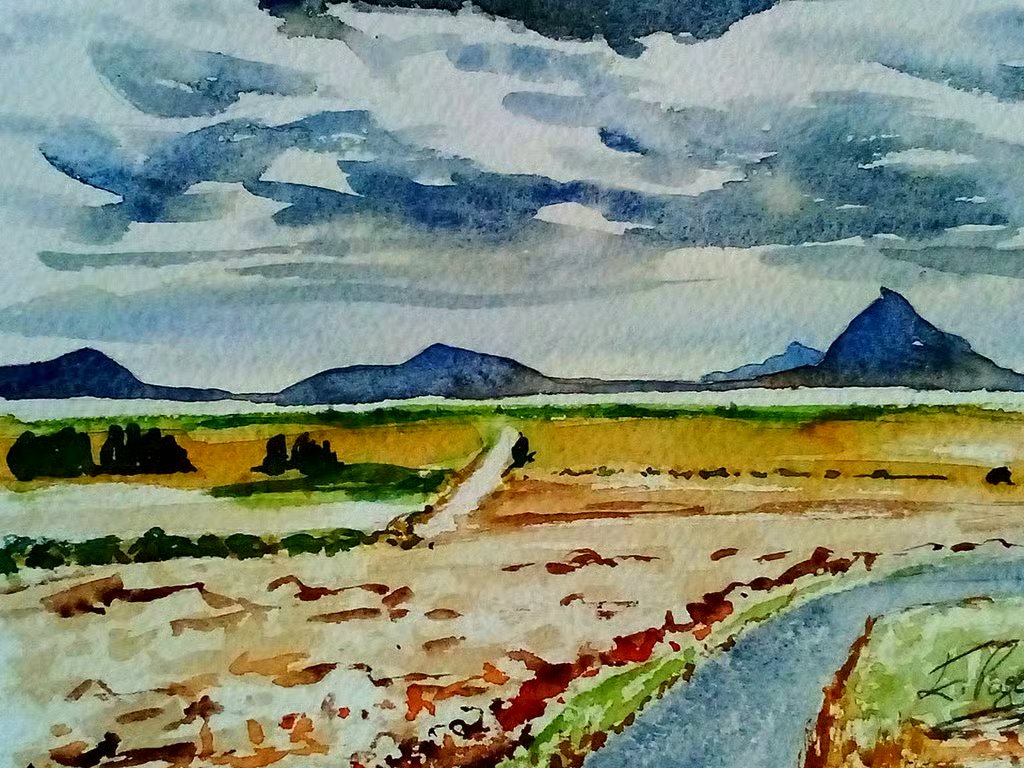 Mountains & Sea Co. Mayo, Ireland, original watercolour painting,  signed, A5.