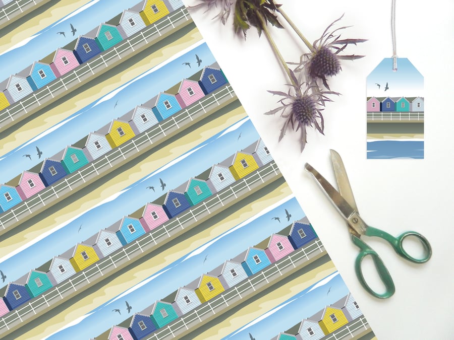 Beach Hut Gift Wrapping Paper - British seaside... - Folksy