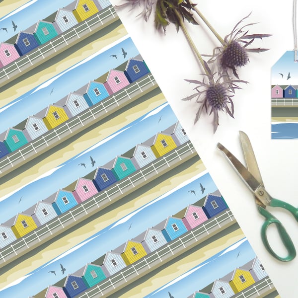 Beach Hut Gift Wrapping Paper - British seaside, eco friendly