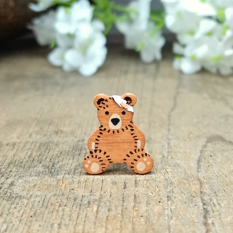 Get Well Soon Gift, Handmade Tiny Sore Head Teddy Bear Pin, Small Hospital Gift