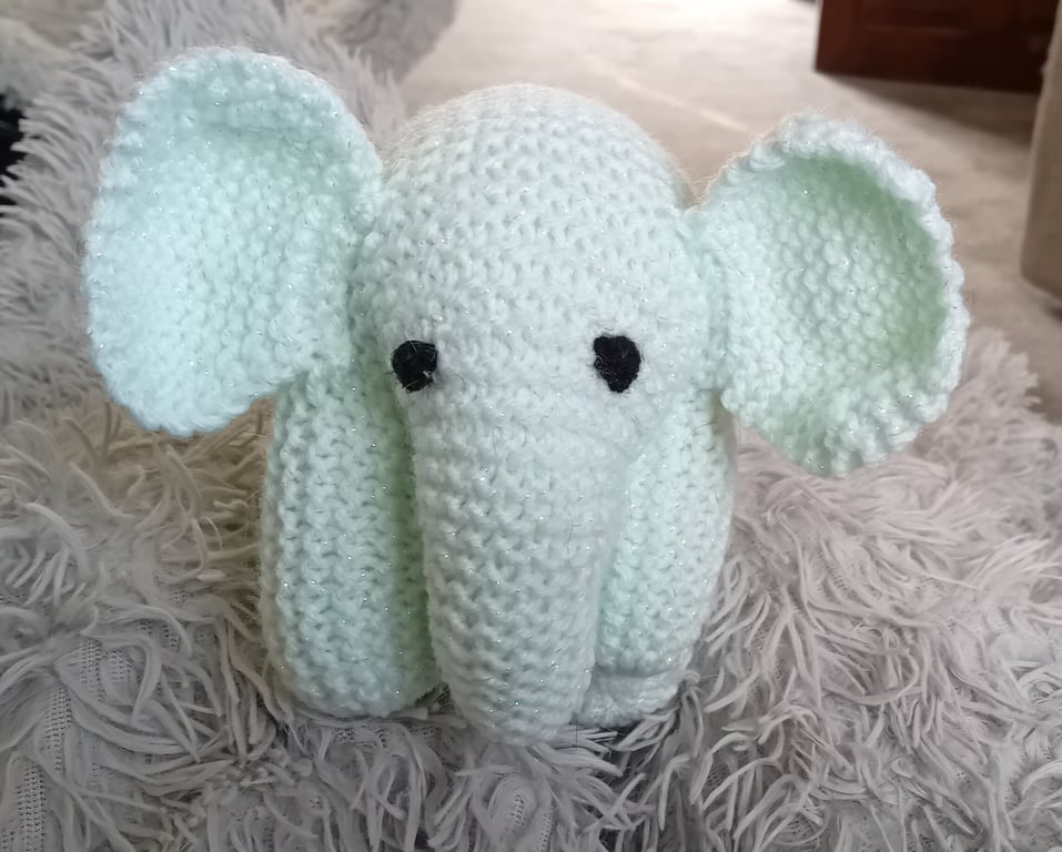 Adorable Hand Knitted Sitting Elephant Cuddly Toy