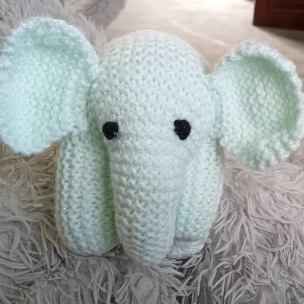 Adorable Hand Knitted Sitting Elephant Cuddly Toy